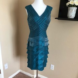 Adrianna Papell Ruffle Teal Cocktail Dress sz 10